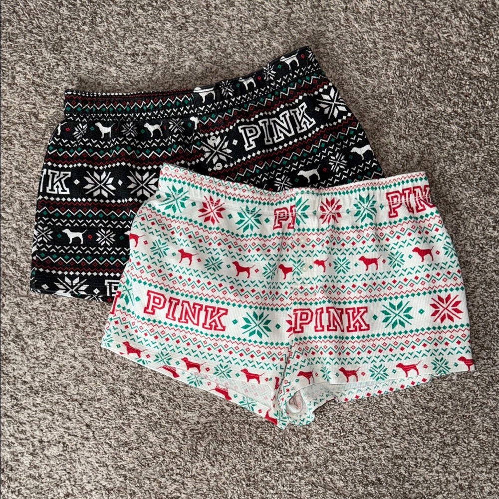 TWO Victoria's Secret PINK Festive Sleep Shorts Small